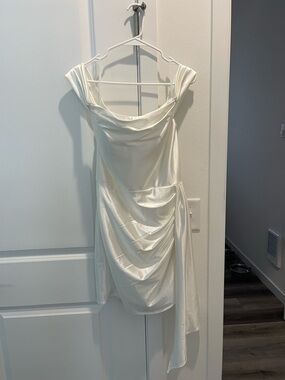 Ivory Satin Drape Mini Dress with Cowl Neck